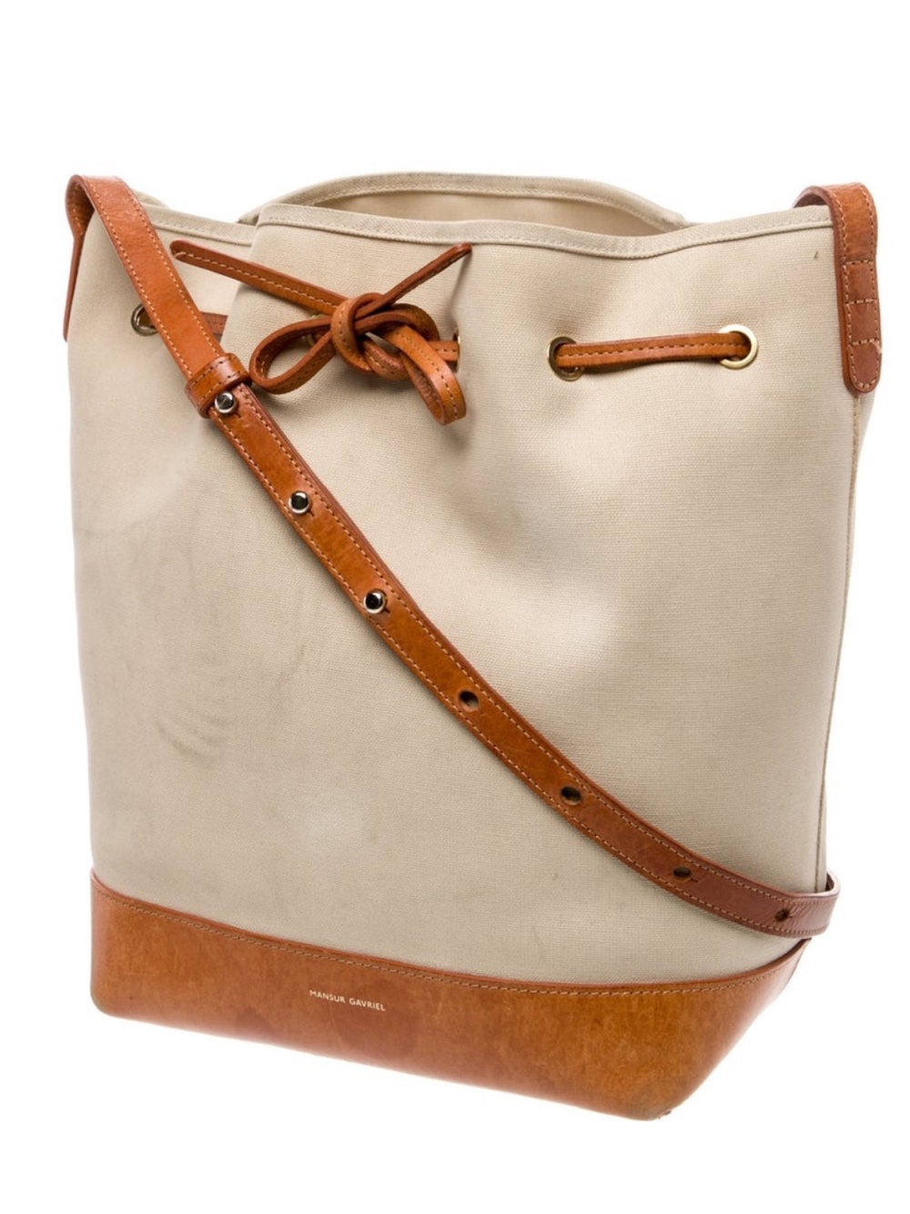 Mansur Gavriel canvas and leather bucket bag brown